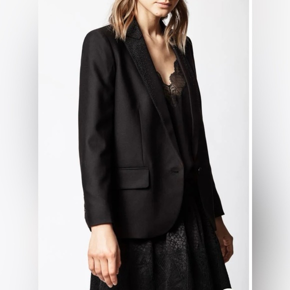 Zadig & Voltaire Black Blazer with Glitter Detail on collar size 40 about a 8-10 - Picture 13 of 14